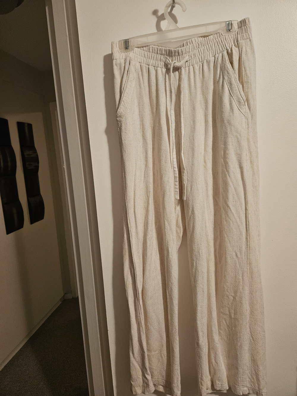 Sienna Sky Cream Drawstring Linen-Blend Casual Pants